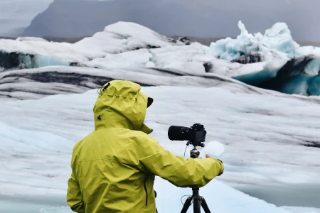 praparando a camera no artico