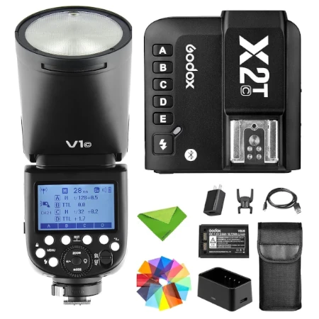 Godox V1-C Flash w-X2T-C Trigger para Canon 1-8000S HSS 76Ws 2.4G Wireless Round Head Speedlight para Canon 6D 7D 50D 60D 500D 550D 600D 650D 1000D 1100D 1DX 580EX II 5D Mark II III