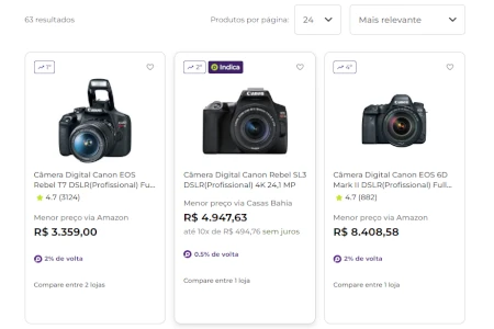 Comparadores de precos de cameras