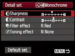 monochrome menu dslr